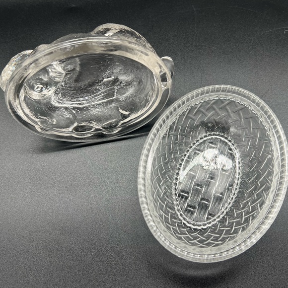 Vintage Imperial Lenox Glass Bunny Rabbit On Basket Candy Trinket Dish Box Lid - Picture 6 of 13